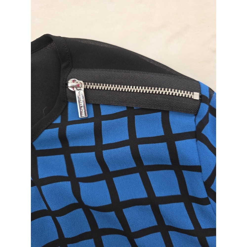 Michael Kors Blouse XS Blue Black Plaid Checkered Button Front Long Sleeve - Picture 4 of 12